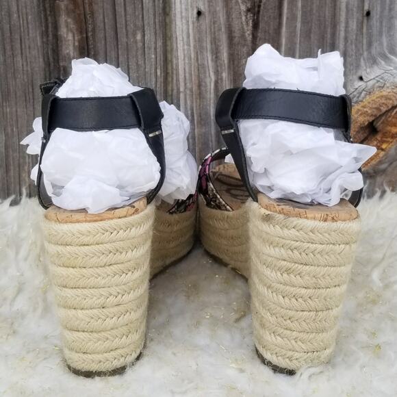 Platform Wedge Espadrille Sandals Sam Edelman Destin Size 10 Black Leather Strap - Picture 5 of 14